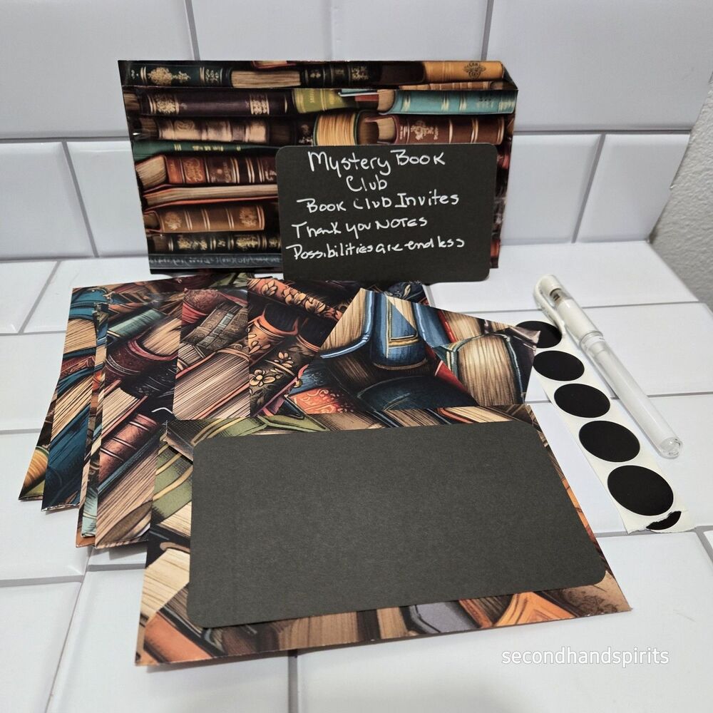 Handmade Library Book ENVELOPES W Flat Cards Approx 4" X 6"  W Seals Gel Pen Inc